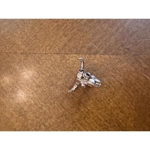 Native American Style Silver Bull Skull Pin Brooch